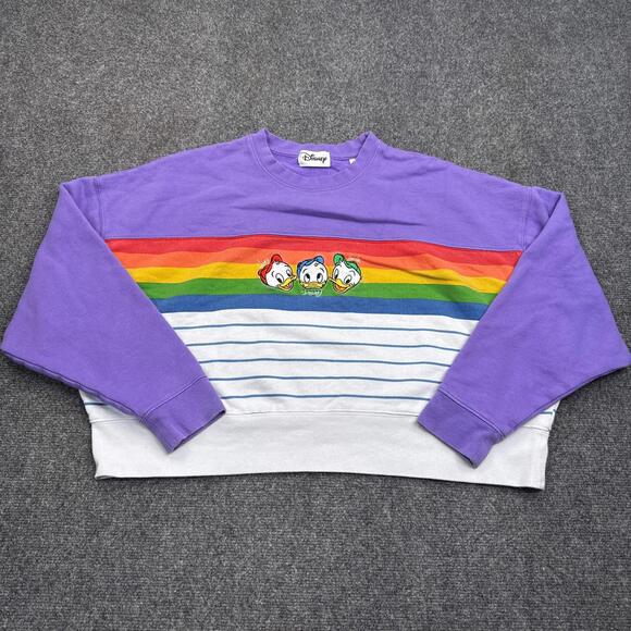 Vintage Disney DuckTales Rainbow Stripe Cropped Sweatshirt Women's Small - Picture 1 of 10